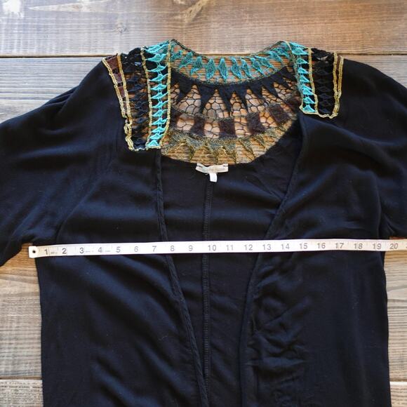 Vintage Y2K Cardigan Medium Black Open Flowy Crochet Boho Duster Festival USA - Picture 6 of 8